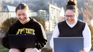 Students on laptops outdoors