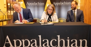 Pictured, from left to right, are PKH Chief Operating Officer David Eby, App State Interim Chancellor Heather Norris and UNC System Executive Vice President and PKH Interim President and CEO Andrew Kelly.